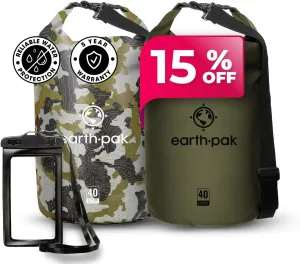 Earth Pak Waterproof Dry Bag - Roll Top Waterproof Backpack Sack (Camo 40L & Forest Grren 40L)