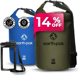 Earth Pak Waterproof Dry Bag - Roll Top Waterproof Backpack Sack (Forest Green 30L & Blue 20L)