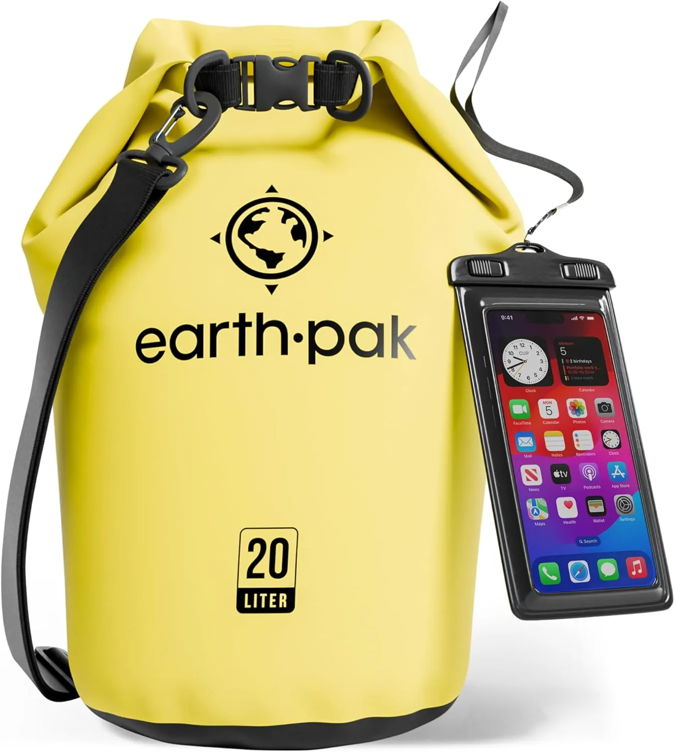 Earth Pak Waterproof Dry Bag - Roll Top Waterproof Backpack Sack Keeps Gear Dry for Kayak with Waterproof Phone Case