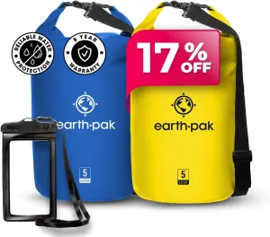 Earth Pak Waterproof Dry Bag - Roll Top Waterproof Backpack Sack Keeps Gear Dry for Kayaking, Beach, Rafting, Boating, Hiking, Camping and Fishing Blue 5L & Yellow 5L