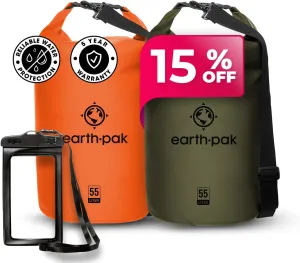 Earth Pak Waterproof Dry Bag - Roll Top Waterproof Backpack Sack (Orange 55L & Green 55L)