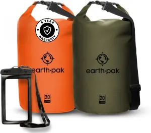 Earth Pak Waterproof Dry Bag - Roll Top Waterproof Backpack Sack (Orange 5L & Camo 20L)