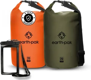 Earth Pak Waterproof Dry Bag - Roll Top Waterproof Backpack Sack (Orange 5L & Forest Green 30L)