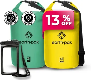 Earth Pak Waterproof Dry Bag - Roll Top Waterproof Backpack Sack (Seafoam Green 40L & Yellow 40L)