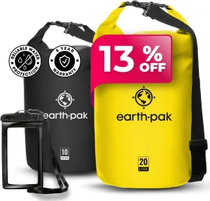 Earth Pak Waterproof Dry Bag - Roll Top Waterproof Backpack Sack (Yellow 20L & Black 10L)