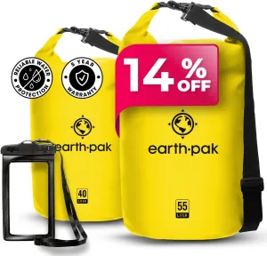 Earth Pak Waterproof Dry Bag - Roll Top Waterproof Backpack Sack (Yellow 40L & 55L)