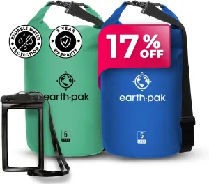 Earth Pak Waterproof Dry Bag - Roll Top Waterproof Backpack Seafoam Green 5L & Blue 5L