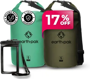 Earth Pak Waterproof Dry Bag - Roll Top Waterproof Backpack Seafoam Green 5L & Forest Green 5L