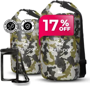 Earth Pak Waterproof Dry Bag - Roll Top Waterproof Camo 5L & Camo 20L