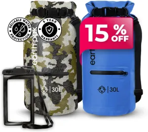 Earth Pak Waterproof Dry Bag with Zippered Pocket - Waterproof Dry Bag Backpack Keeps Gear Dry (30L Camo & 30L Blue)