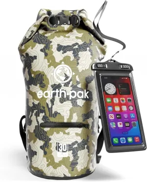 Earth Pak Waterproof Dry Bag with Zippered Pocket - Waterproof Dry Bag Backpack Keeps Gear Dry (30L Camo & 30L Green)