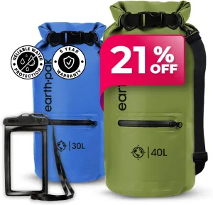 Earth Pak Waterproof Dry Bag with Zippered Pocket - Waterproof Dry Bag Backpack Keeps Gear Dry (40L Blue & 30L Green)