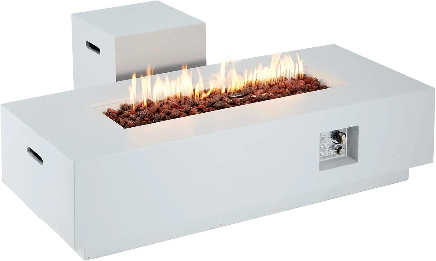 ECOTOUGE 2-Piece 56Inch Outdoor Propane Fire Pit Table Set with 20 Gallon Gas Tank Side Table, 50,000 BTU Rectangular Concrete-Style Fire Table, w/Weather Rust-Resistant Cover, Outdoor Furniture