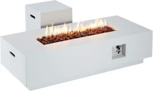 ECOTOUGE 2-Piece 56Inch Outdoor Propane Fire Pit Table Set with 20 Gallon Gas Tank Side Table, 50,000 BTU Rectangular Concrete-Style Fire Table, w/Weather Rust-Resistant Cover, Outdoor Furniture