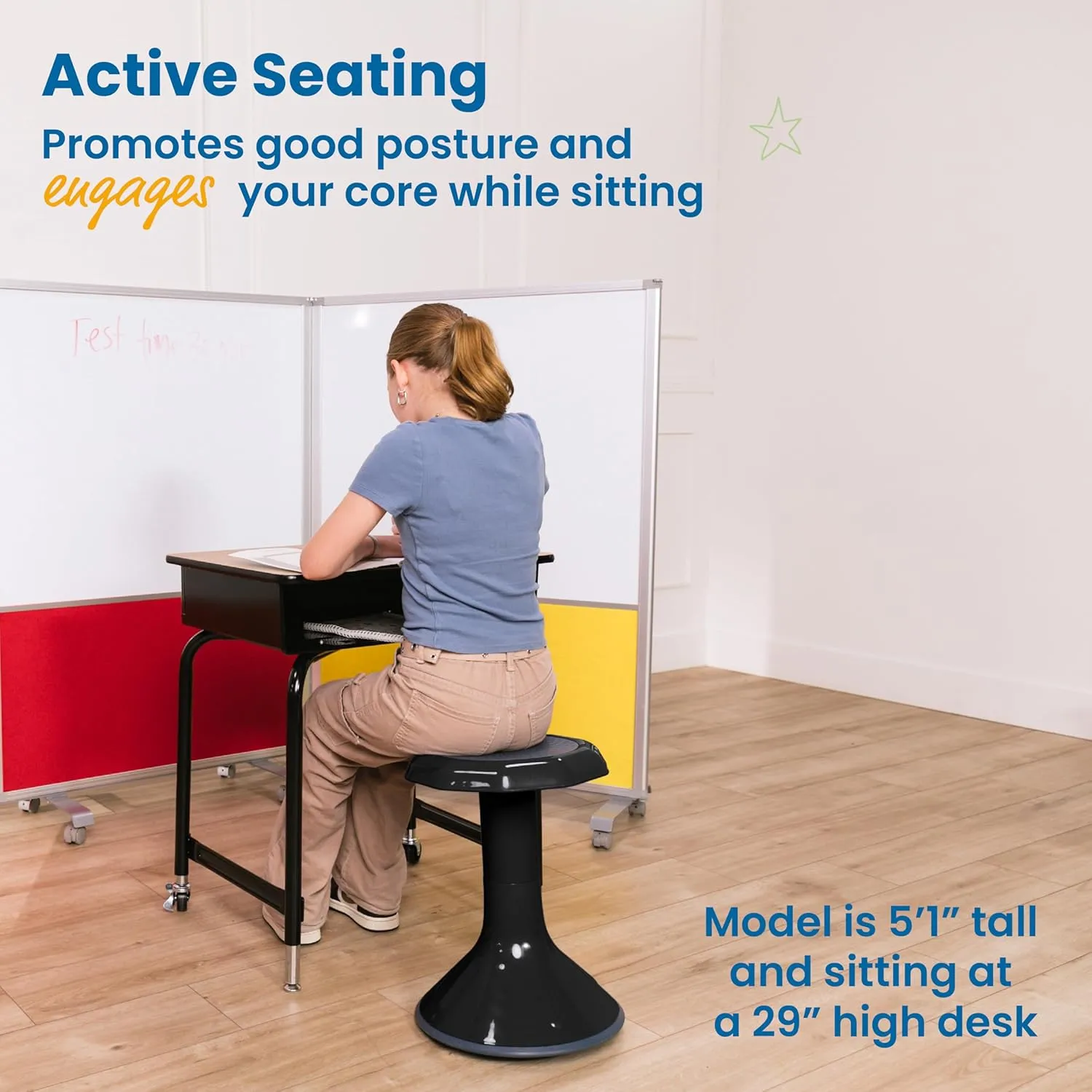 ECR4Kids ACE Active Core Engagement Wobble Stool, 18-Inch Seat Height, Flexible Seating, Black