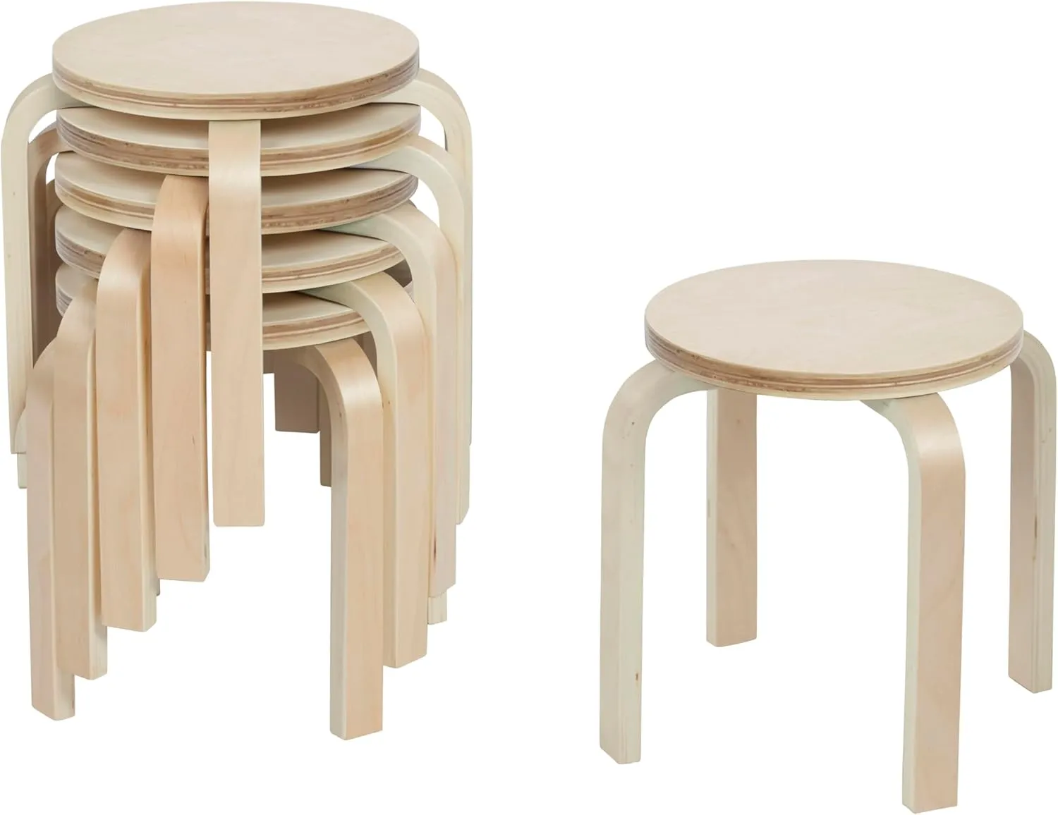 ECR4Kids Bentwood Stackable Stools, Classroom Furniture, Natural, 6-Piece