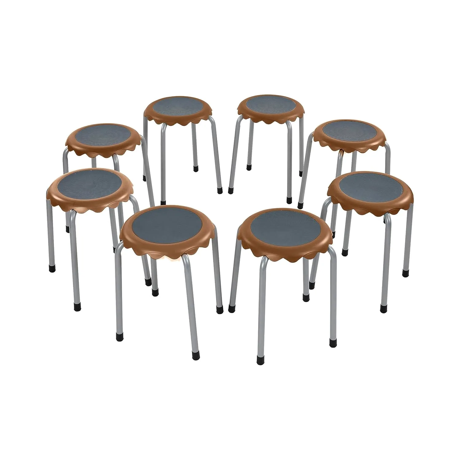 ECR4Kids Daisy Stackable Stool Set, Flexible Seating, Chocolate, 8-Piece