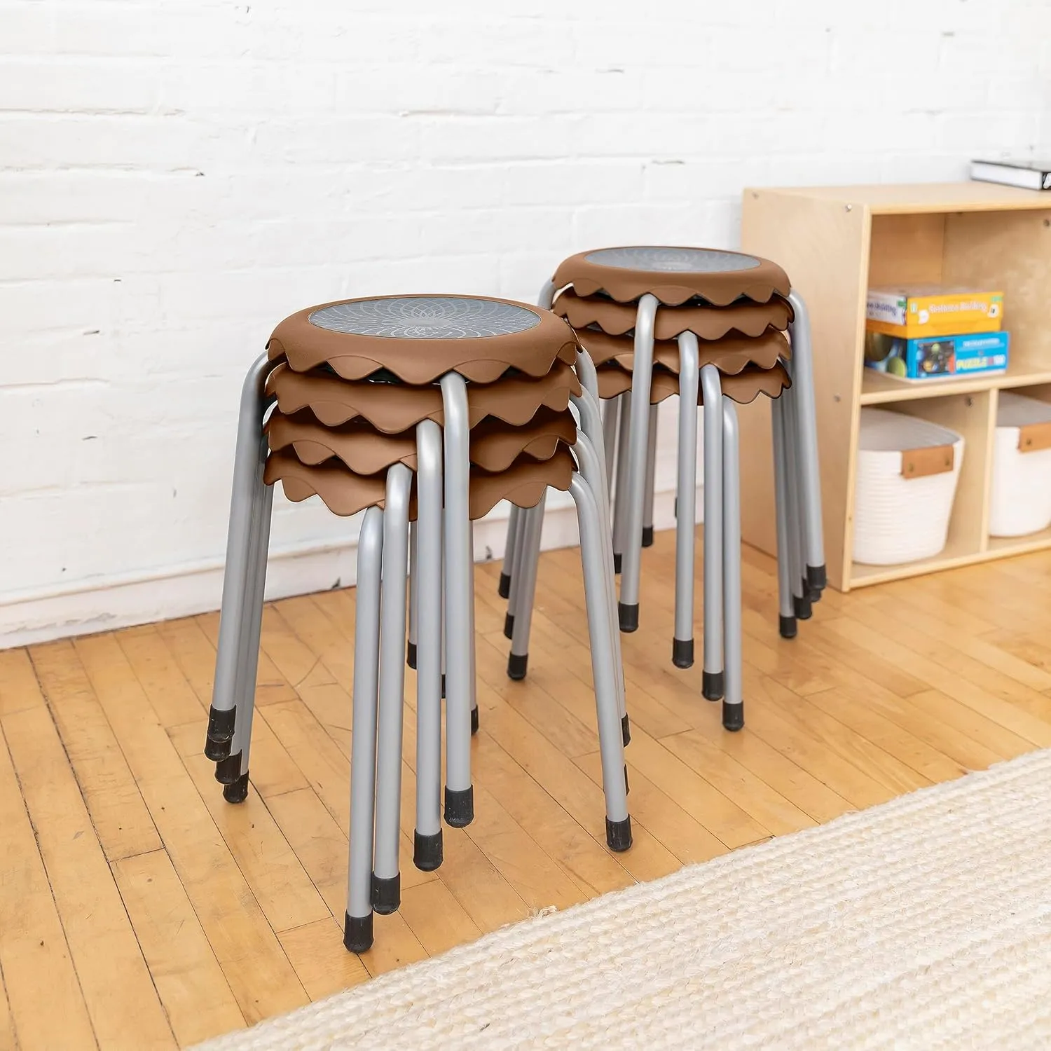 ECR4Kids Daisy Stackable Stool Set, Flexible Seating, Chocolate, 8-Piece