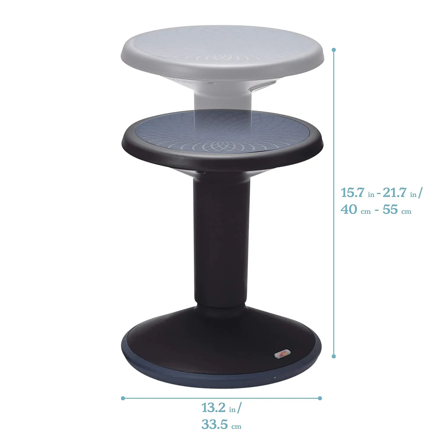 ECR4Kids SitWell Wobble Stool, Adjustable Height, Active Seating, Black