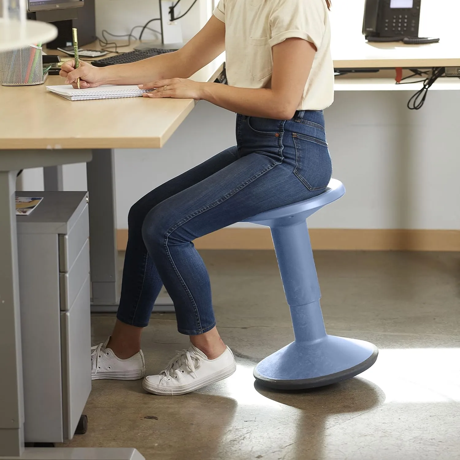 ECR4Kids SitWell Wobble Stool, Adjustable Height, Active Seating, Powder Blue