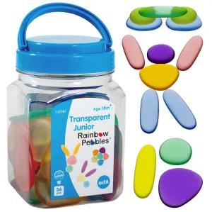 edxeducation-13228 Junior Rainbow Pebbles - Clear Colors - Mini Jar - Ages 18M  - Sorting and Stacking Stones - Early Math Manipulative for Children - First Counting and Construction Toy