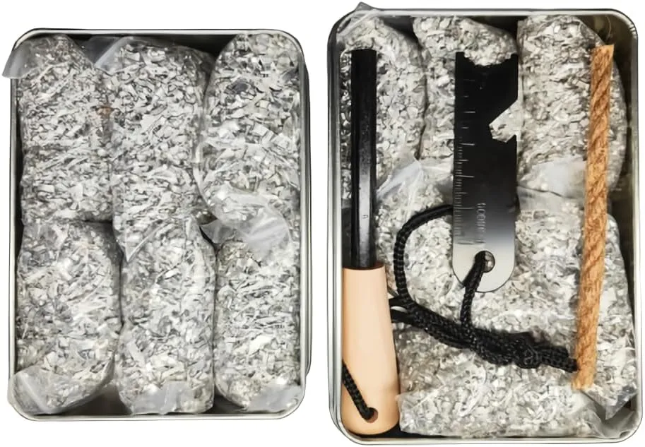 eGreen Emergency Fire Starter Magnesium 12 Bags Ferro Rod Striker Wax Jute Rope for Hurricane Storm Outages Hiking Camping (12 Bags   2 Wax Ropes   1 x Ferro)