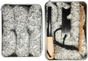 eGreen Emergency Fire Starter Magnesium 12 Bags Ferro Rod Striker Wax Jute Rope for Hurricane Storm Outages Hiking Camping (12 Bags   2 Wax Ropes   1 x Ferro)