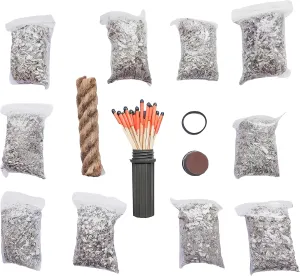 eGreen Emergency Fire Starter Magnesium 20 Bags Ferro Rod Striker Weatherproof Matches Jute Rope for Camping Hiking Bushcrat Ourdoor Survival (20 Bags Mg   Matches   Wax Rope), Portable, Silver