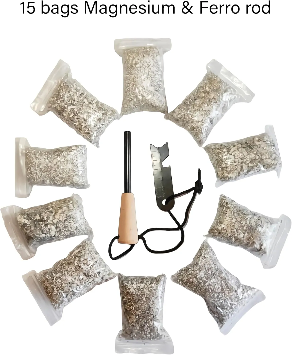 eGreen Fire Starter Complete Kit, 10/15/20 Magnesium Bags, 5/16" Ferro Rod, Multi-Tool Striker, Wax Jute Rope, Outdoor Survival Camping Bushcraft Bug Out Bag Set