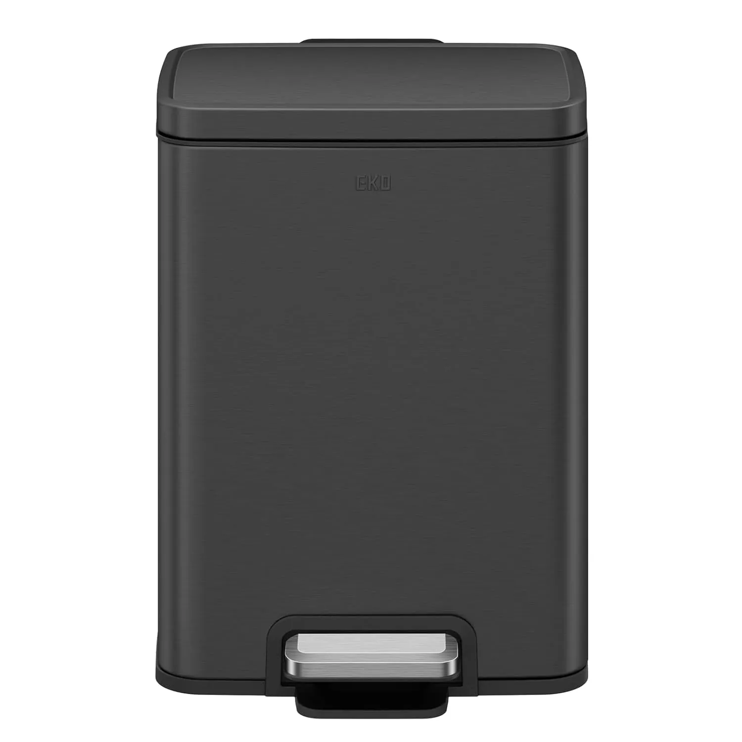 EKO Madison Matte Black 12L / 3.2 Gal Bathroom Trash Can with Lid and Removable Inner Basket, Rectangular Small Step Trash Can