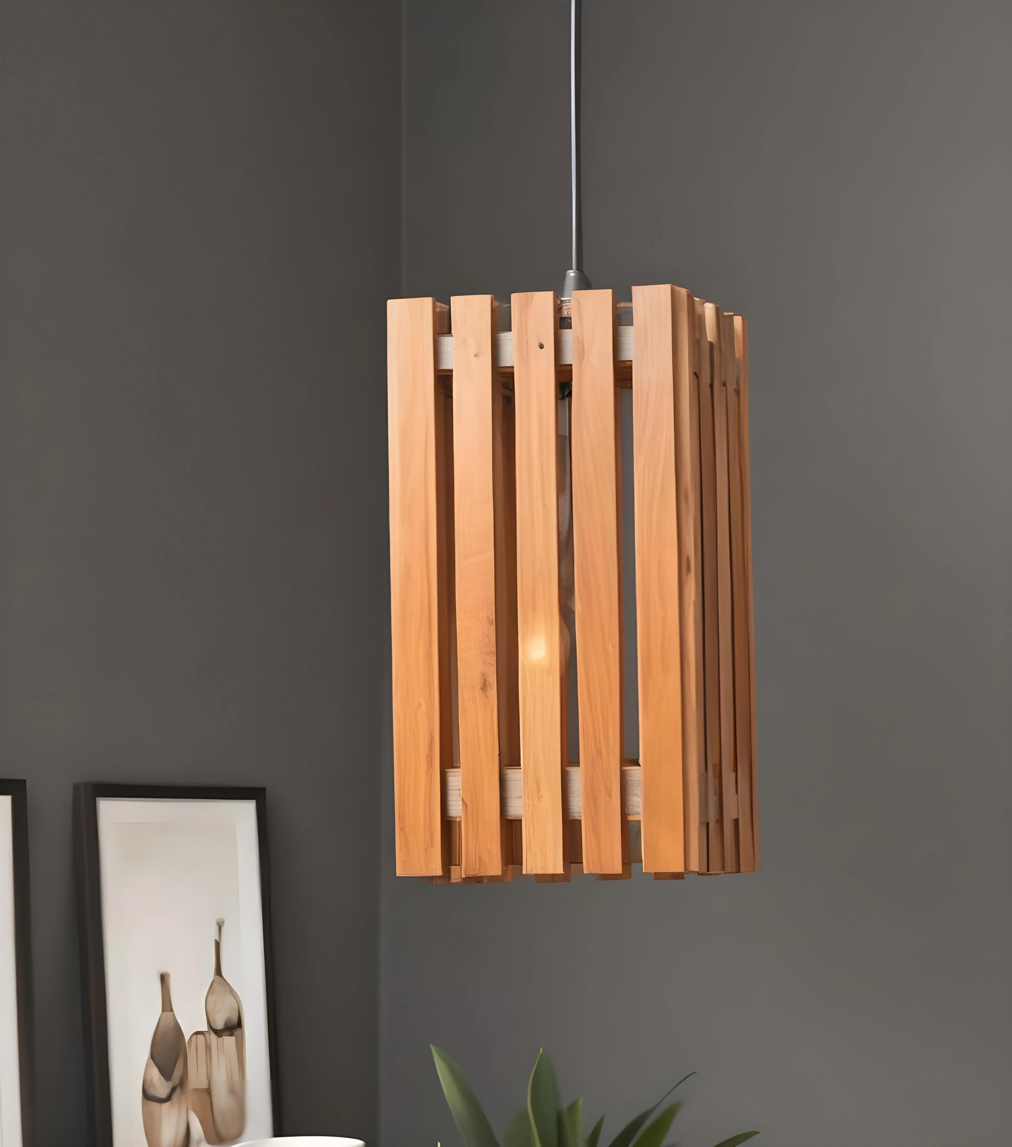 Elegant Brown Wooden Single Hanging Lamp (BULB NOT INCLUDED)