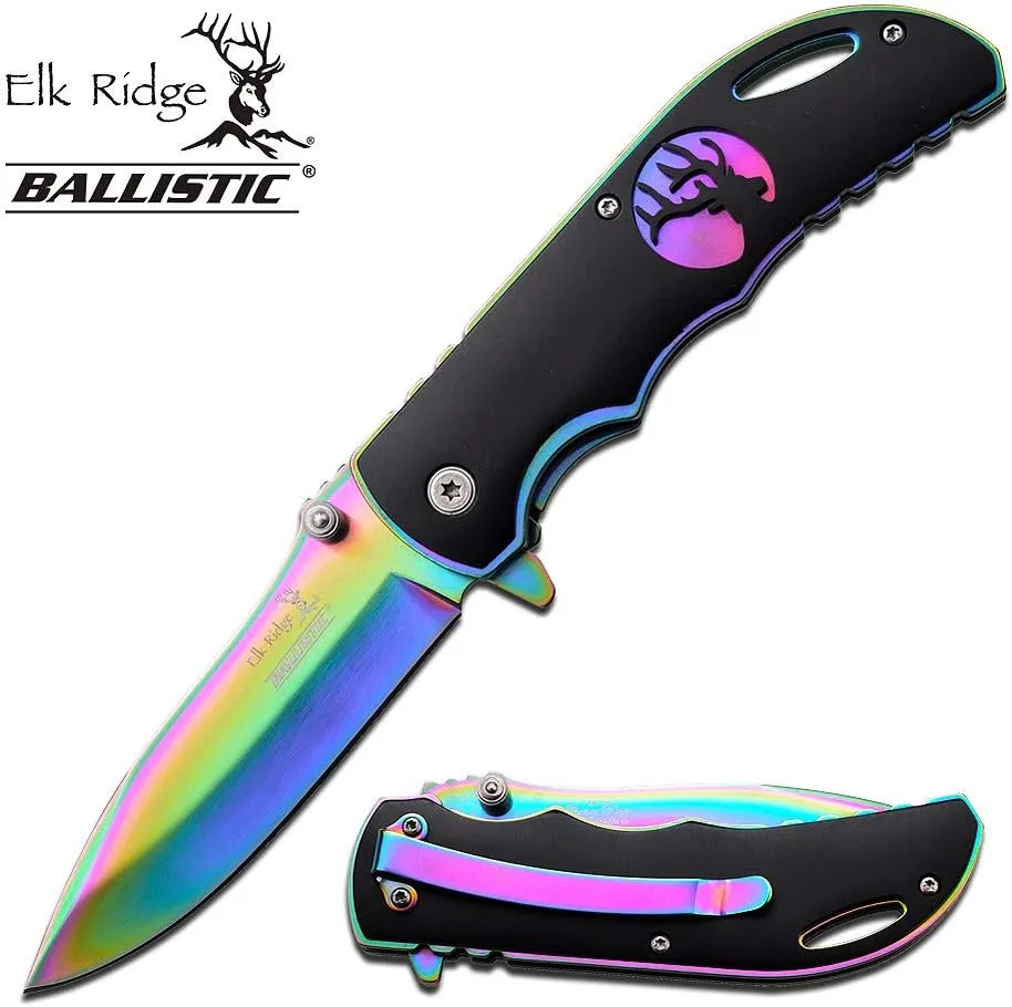 Elk Ridge ER-A008 Series Spring Assist Folding Knife, Straight Edge Blade, 4.5-Inch Closed