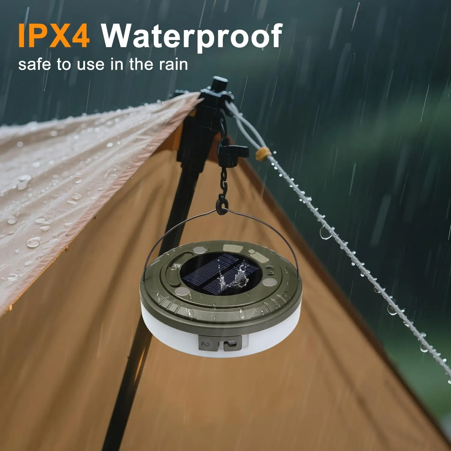 Ellasay 2-in-1 Solar Camping Lights String: 5 Modes IP65 Waterproof - 1200mAh Battery USB/Solar Charging for Outdoor Tents RV Hiking - Backyard Party Decor - 29.52ft