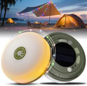 Ellasay 2-in-1 Solar Camping Lights String: 5 Modes IP65 Waterproof - 1200mAh Battery USB/Solar Charging for Outdoor Tents RV Hiking - Backyard Party Decor - 29.52ft