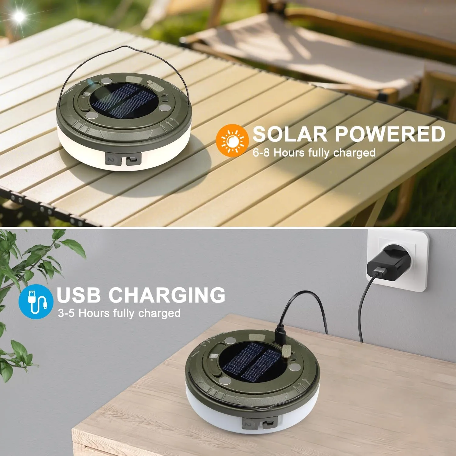 Ellasay 2-in-1 Solar Camping Lights String: 5 Modes IP65 Waterproof - 1200mAh Battery USB/Solar Charging for Outdoor Tents RV Hiking - Backyard Party Decor - 29.52ft