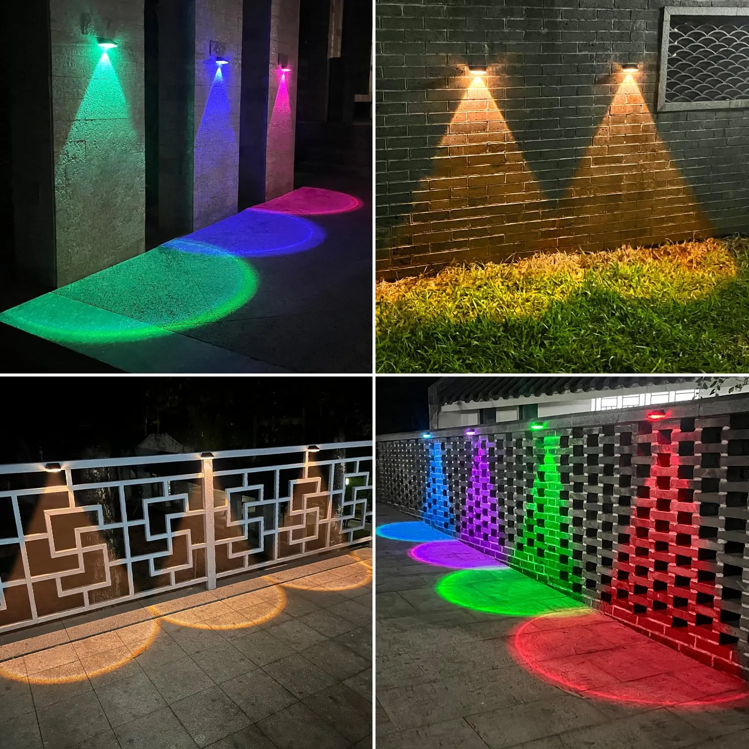 Ellasay Solar Fence Lights Outdoor: IP65 Waterproof RGB Solar Powered with 10 Lighting Modes - Led Lens Wall Decor for Garden Deck Patio Backyard Balcony 12 Pack