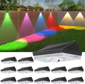 Ellasay Solar Fence Lights Outdoor: IP65 Waterproof RGB Solar Powered with 10 Lighting Modes - Led Lens Wall Decor for Garden Deck Patio Backyard Balcony 12 Pack