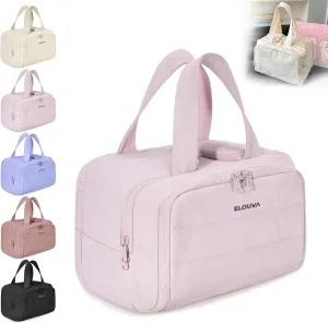 Elouva Toiletry Bag, Elouva Large Capacity Travel Cosmetic Bag, 4-In-1 Puffy Multi-Functional Toiletry Bags, Portable Waterproof Open Flat Organizer Bags, Can be taken on board (light pink)