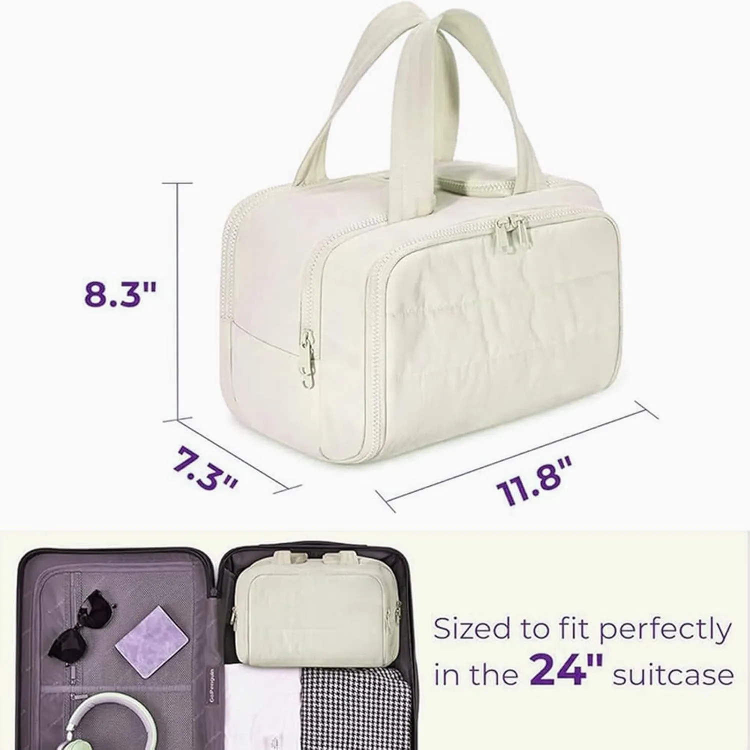 Elouva Toiletry Bag, Elouva Large Capacity Travel Cosmetic Bag, 4-In-1 Puffy Multi-Functional Toiletry Bags, Portable Waterproof Open Flat Organizer Bags, Can be taken on board (light pink)
