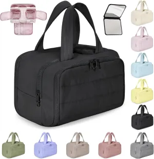 Elouva Toiletry Bag, Elouva Makeup Bag, Large Capacity Wide-Open Travel Cosmetic Bags for Women, 4-in-1 Multi-Functional Lightweight Waterproof Organizer Bags with Handle for Accessories (Black)