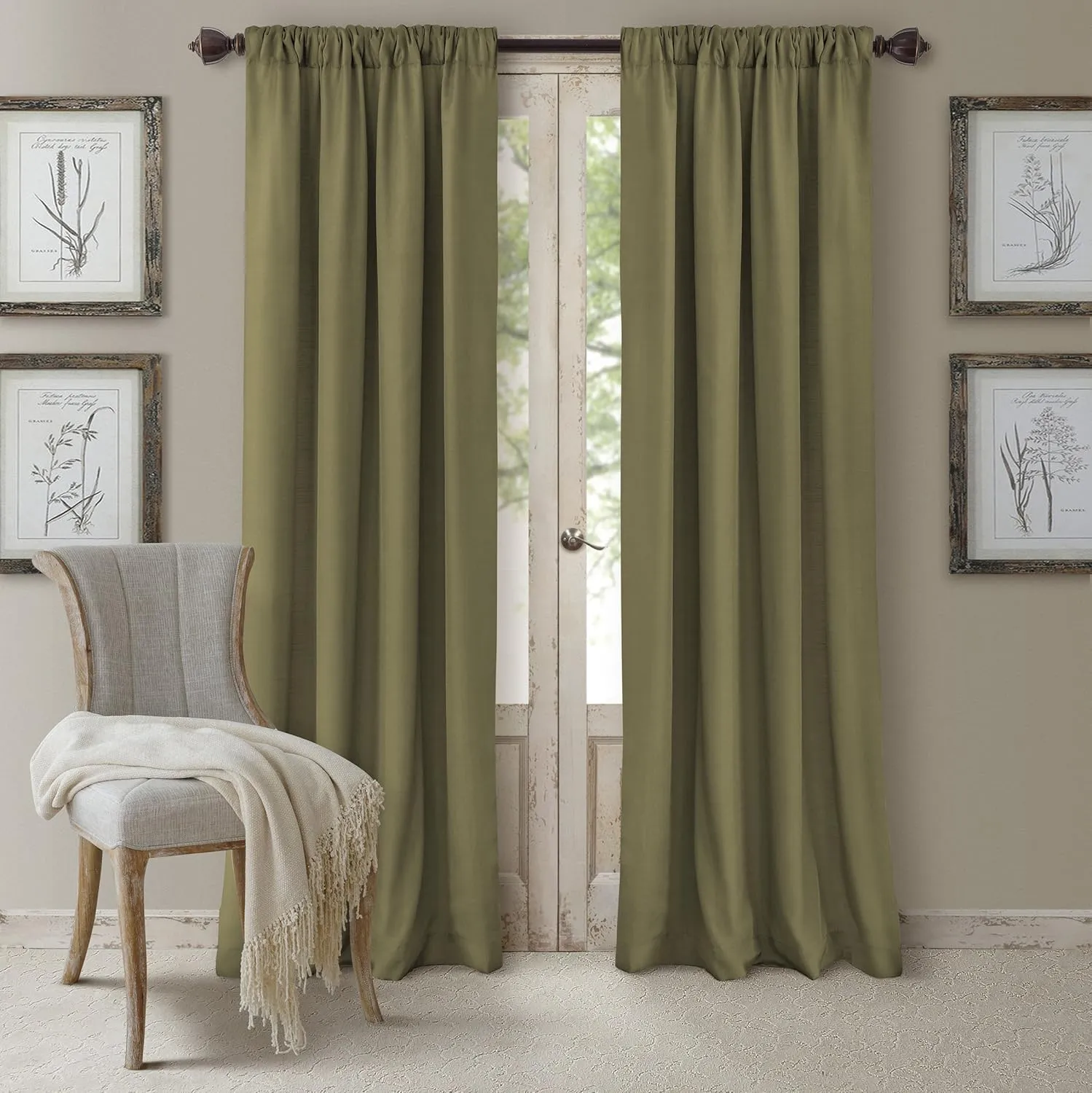 Elrene Home Fashions Cachet 3-in-1 Blackout Energy Efficient Lined Rod Pocket Window Curtain Drape Panel, 52" x 108", Glade