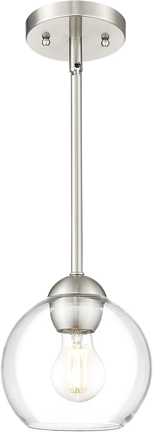 Emak 7 Inch Globe Pendant Lights, Brushed Nickel Pendant Light Fixtures with Clear Glass Shade, Modern 1 Light Hanging Lights for Kitchen Island, Bedroom, Bathroom, PL119-BN