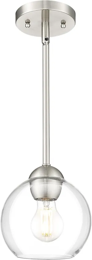 Emak 7 Inch Globe Pendant Lights, Brushed Nickel Pendant Light Fixtures with Clear Glass Shade, Modern 1 Light Hanging Lights for Kitchen Island, Bedroom, Bathroom, PL119-BN