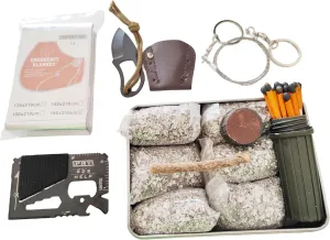 Emergency Fire Starter 6 Bag Magneisums Weatherproof Matches Multi Purpose Tool Saw Wire Knife Blanket Wax Rope for Camping Hiking   Free Tin Can (Mg   Matches   Saw   Tool   Knife   Blanket   Rope)