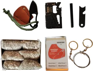 Emergency Fire Starter 6 Bag Magnesiums Multi Purpose Card Tool Saw Ferro Rod Striker Blanket Wax Rope for Camping Hiking Bushcraft   Tin Box (Mg   Ferro   Knife   Saw   Tool   Blanket)