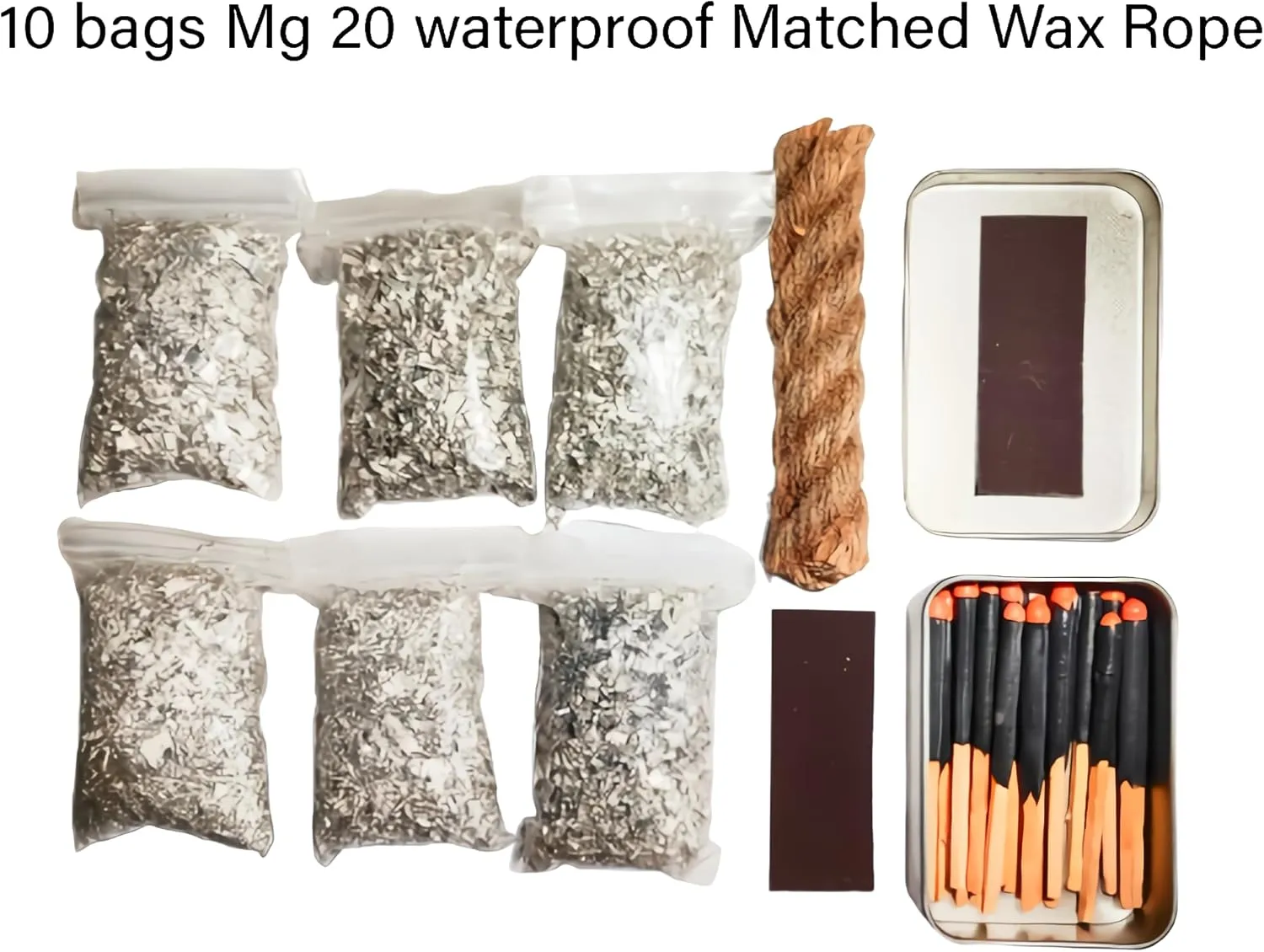 Emergency Fire Starter Magnesium 10 Bags Waterproof Windproof Stormproof Matches Wax Rope Saw Wire for Camping Hiking Bushcraft Outdoor Survival Hurrican Backpacking