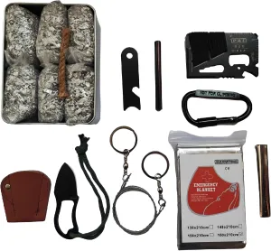 Emergency Fire Stater 6 Bags Magnesium Ferro Striker Saw Wire Multi Purpose Tool Blanket Wax Rope Camping Hiking Bushcraft   1 Free Tin Can (Mg   FerroStriker   Knife   Saw   Blanket)