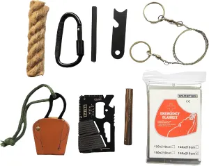 Emergency Fire Stater 6 Bags Magnesium Ferro Striker Saw Wire Multi Purpose Tool Blanket Wax Rope Camping Hiking Bushcraft   1 Free Tin Can (Mg   FerroStriker   Tool   Saw   Blanket   WaxRope)