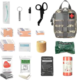 Emergency Survival Kit Trama First Kit,Ifak Trauma Kit Mini Travel Size,Tactical Medical Kit Military Med Supplies with Molle Pouch for Travel Car Camping Hiking