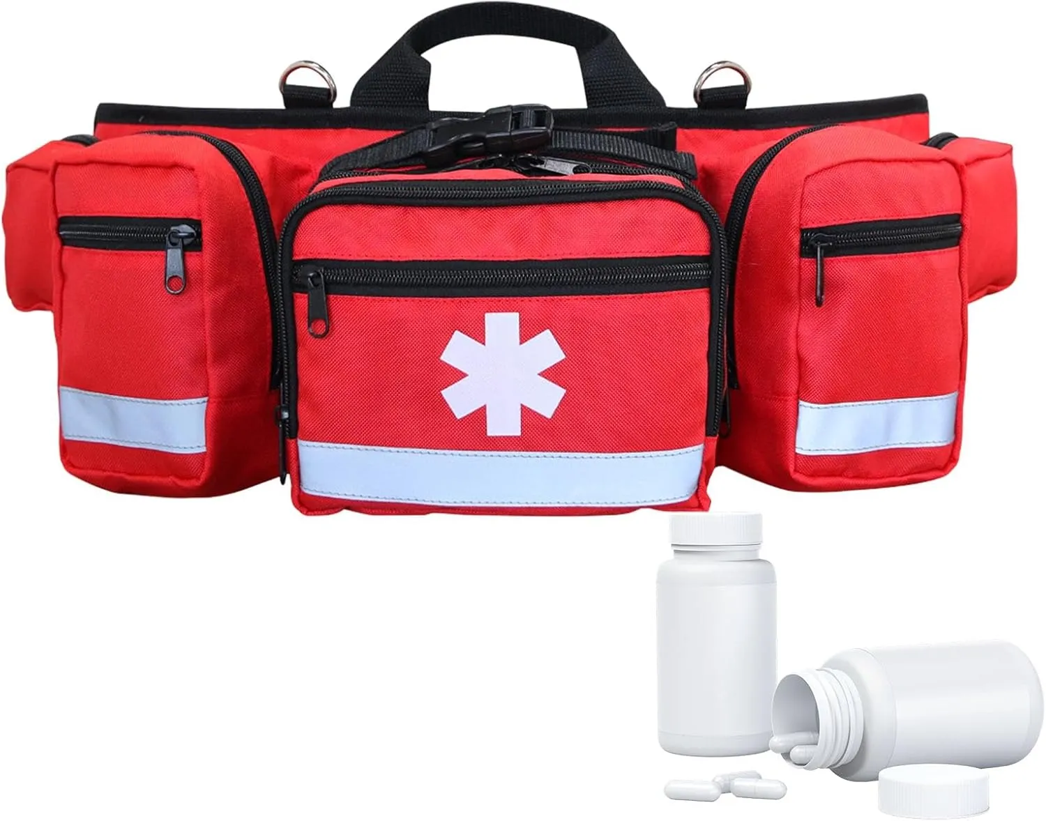 Emergenncy Aid Kit Waist Bag - Outdoor Aid Kit Pack, first aiid Organizer | Red Camping Waist Bag, Spacious Zippered Utility Pack with Reflective Strips, Travel-Friendly Aid Kit for Sports, Hiking